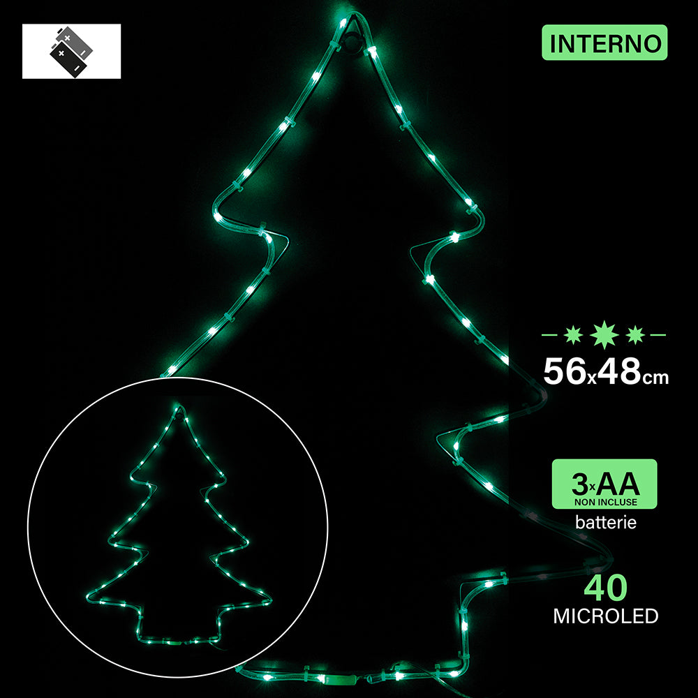 Decorazione insegna luminosa da appendere albero con 40 microled a batteria per uso interno 56x44 cm