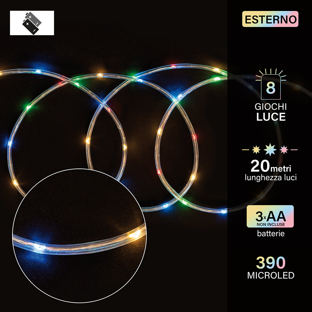 Tubo 390 microled a batteria, multicolor, 8 giochiluce, uso esterno 20 m