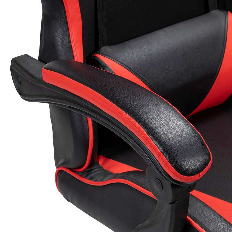 Poltrona gaming in similpelle nero, bianco e rosso con schienale