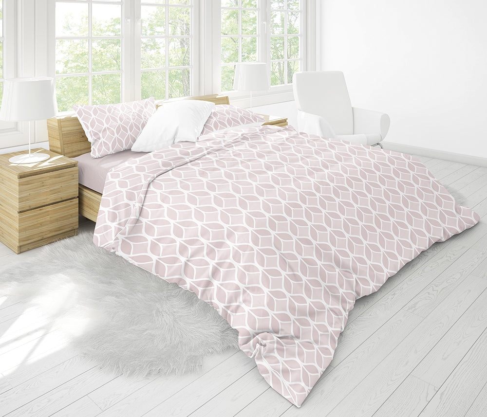 Completo letto singolo in policotone con angoli, decoro geometrico