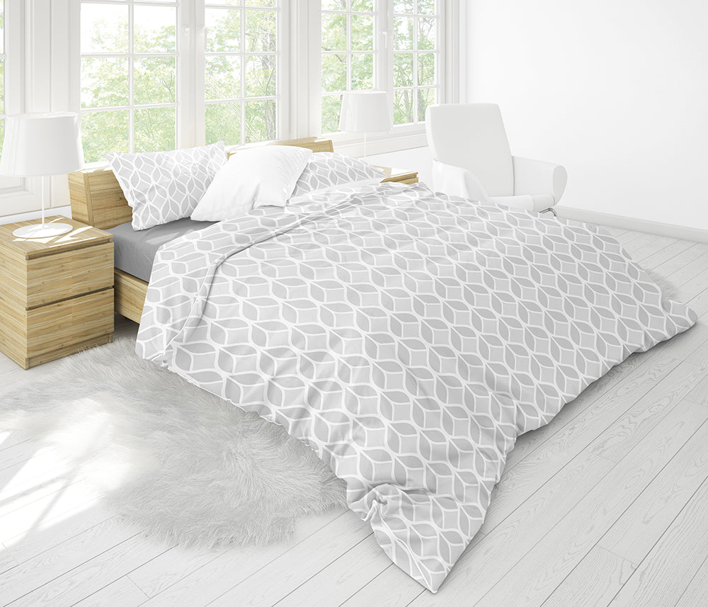 Completo letto singolo in policotone con angoli, decoro geometrico