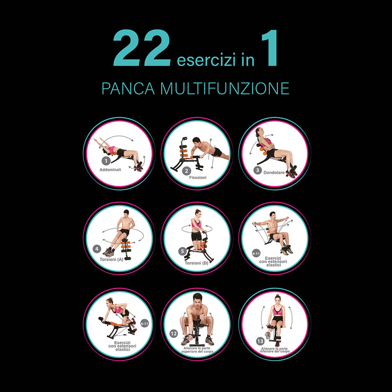 Panca fitness multifunzione 22 in 1 richiudibile e salvaspazio, FitLover