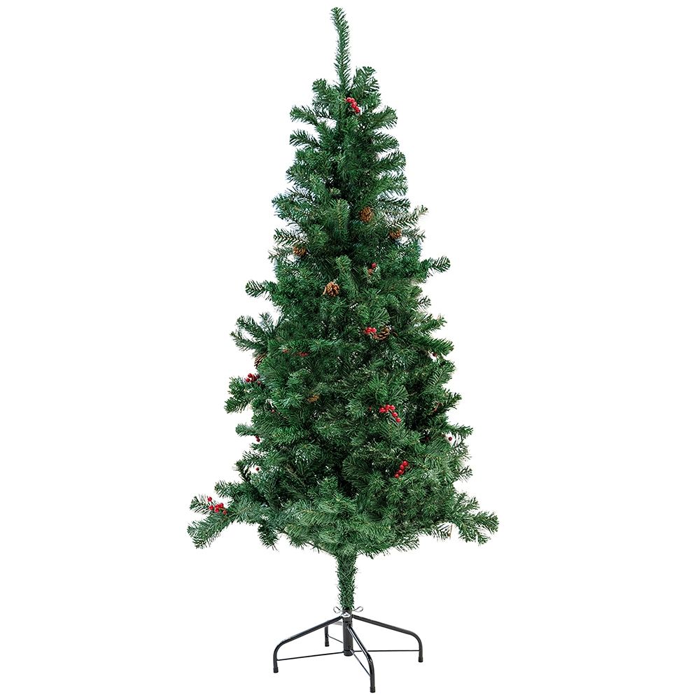 Albero di natale abete verde con pigne e bacche struttura ad incastro e base in metallo Sestriere Superior