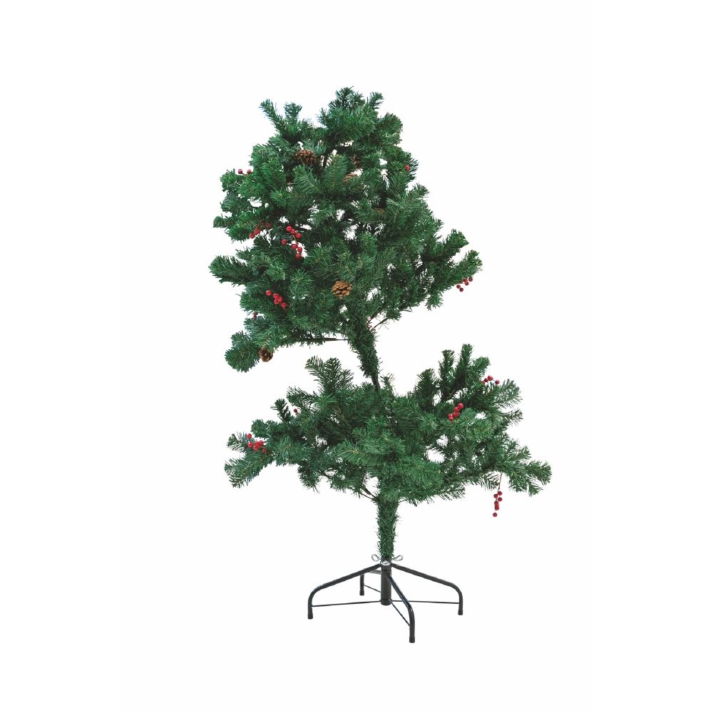 Albero di natale abete verde con pigne e bacche struttura ad incastro e base in metallo Sestriere Superior