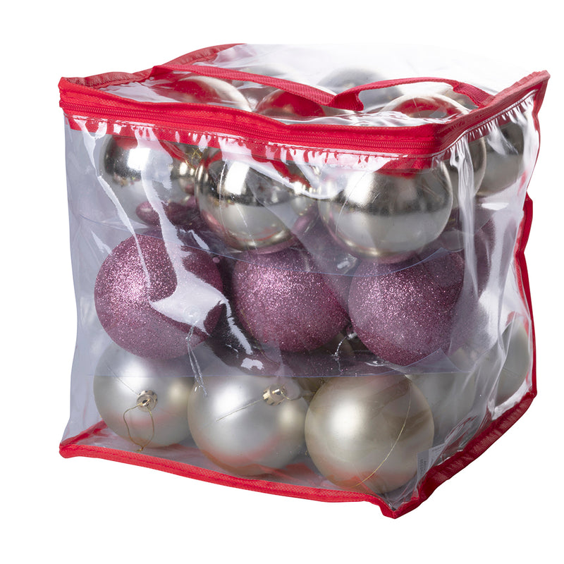 Set 27 palle di Natale assortite, lucide, satinateglitterate, diametro  8 cm