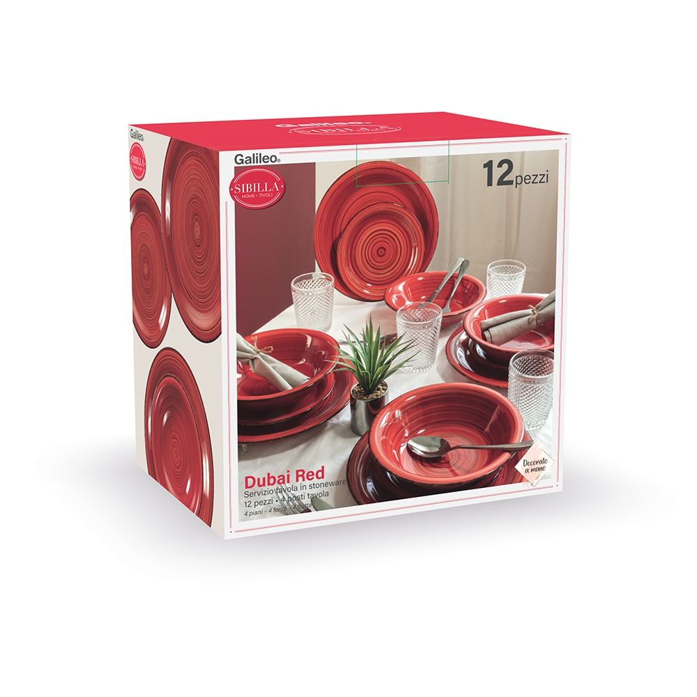 Piatti da portata in ceramica rossa 4 posti tavola servizio 12 pezzi Dubai Light