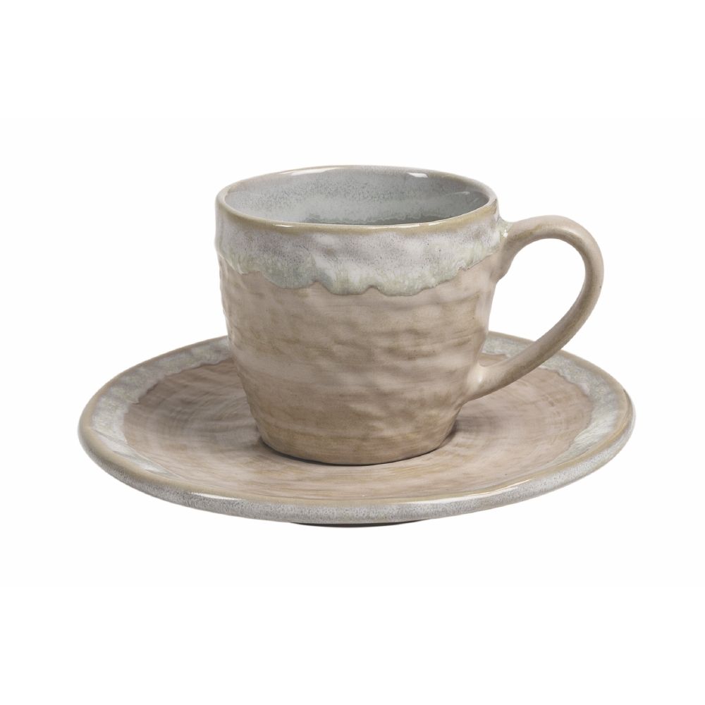 Set 6 tazzine caffè 90 ml con piattino in stoneware, Creta