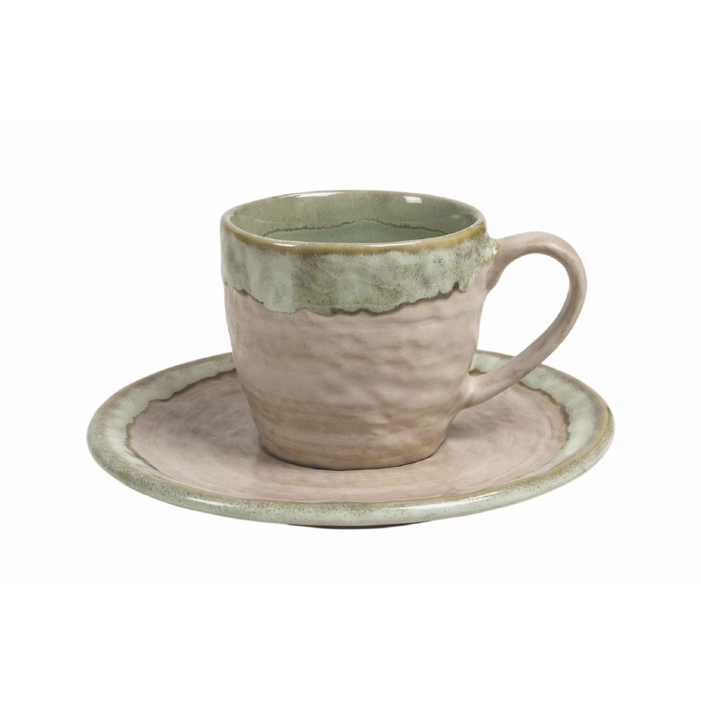 Set 6 tazzine caffè 90 ml con piattino in stoneware, Creta