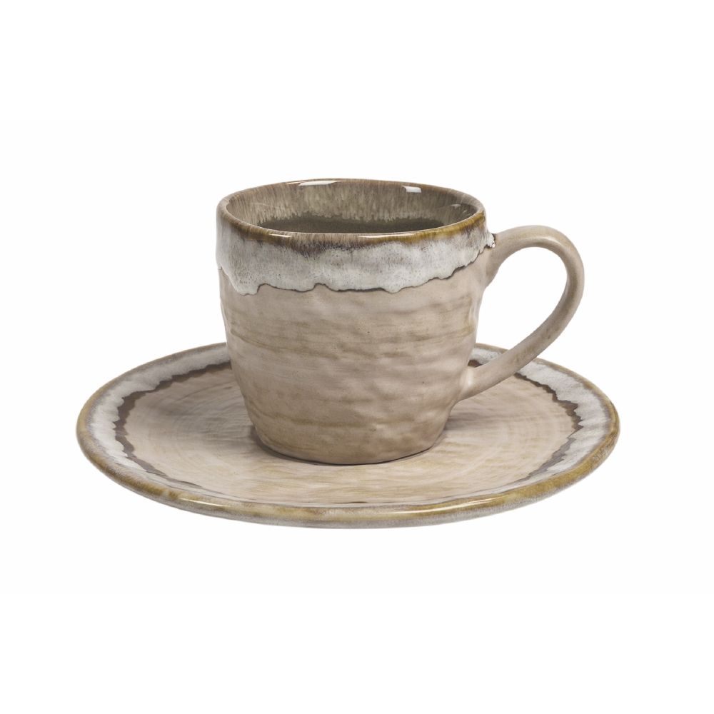 Set 6 tazzine caffè 90 ml con piattino in stoneware, Creta