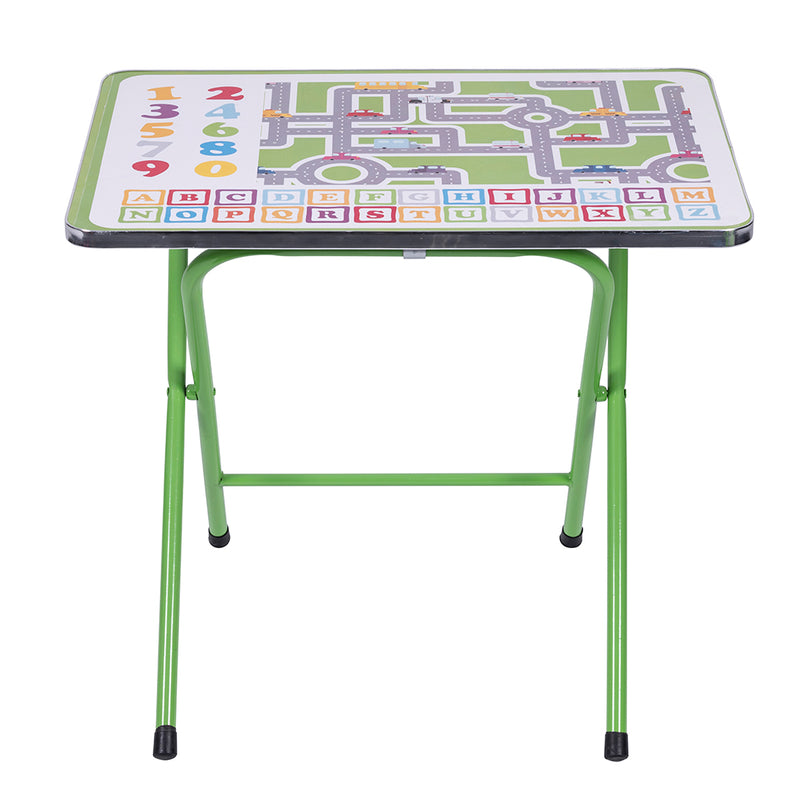 Tavolo per bambini con sedia, struttura in metallo, richiudibile e salvaspazio