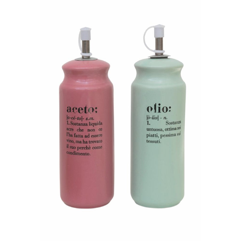 Set olio, aceto, sale e pepe in gres, stand in bamboo, Victionary Colors