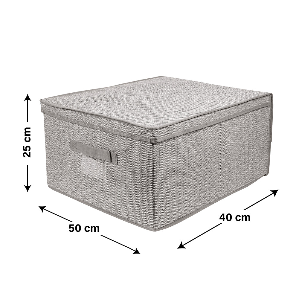 Scatola guardaroba misura XL, tessuto effetto spigato, manici laterali e coperchio 50x40x25 cm