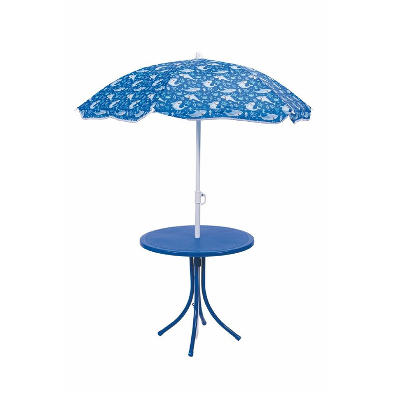 Set da bambini per giardino tavolo con sedie e ombrellone decoro squaletto