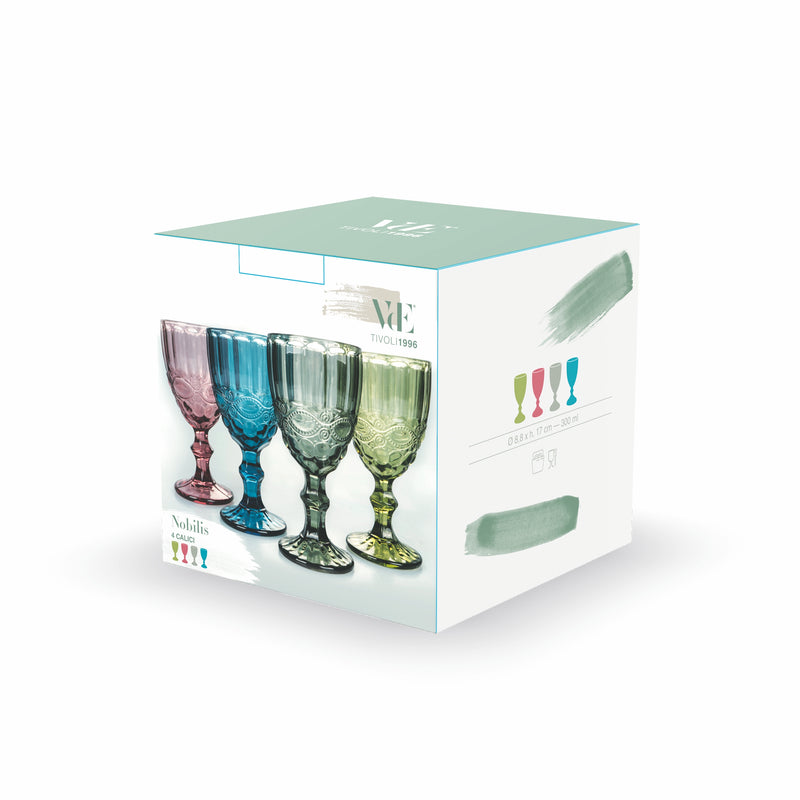 Bicchieri calici in vetro colorato set 4 calici 300 ml Nobilis