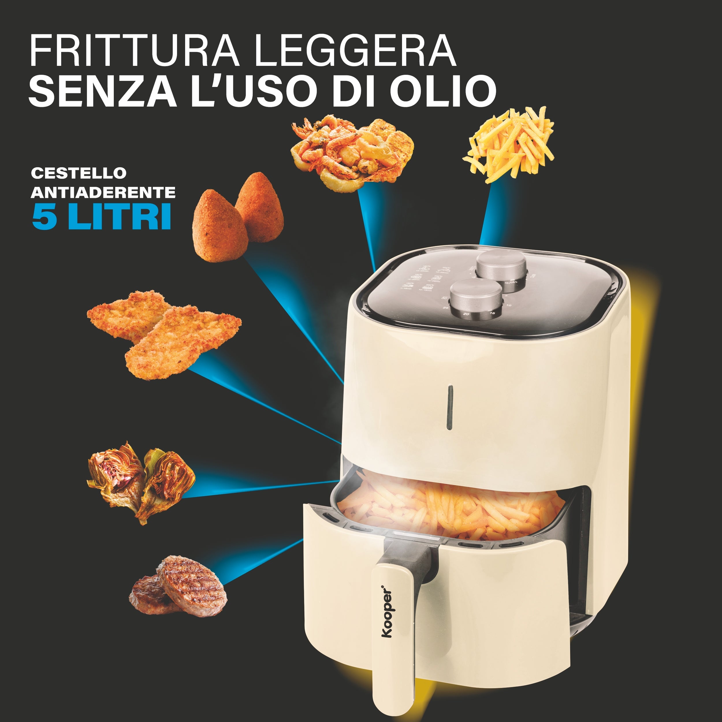 Friggitrice ad aria cestello antiaderente 5 litri 1400W Dorè