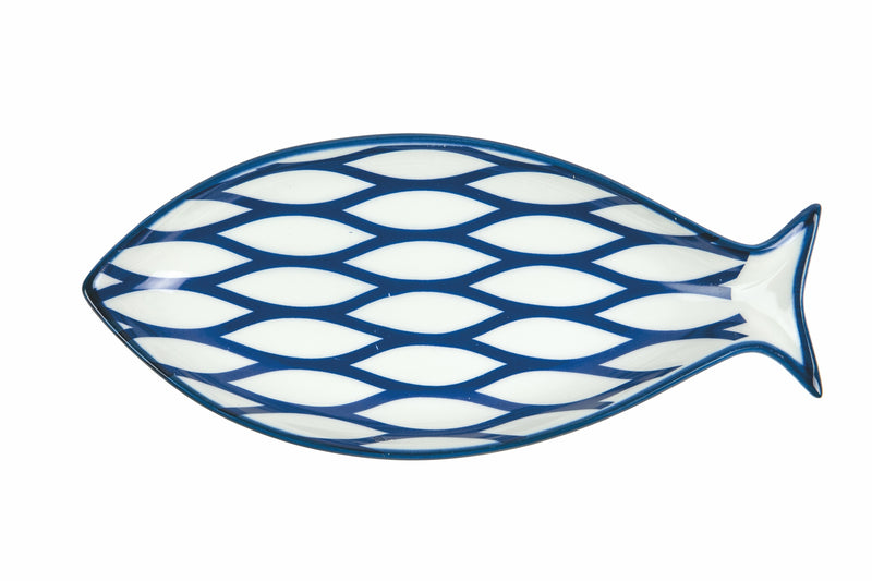 Piattino in porcellana bordatura blu Open Fish