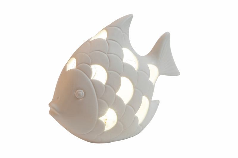 Pesce led in ceramica traforata bianco 17,5x9xH14 cm Caraibe