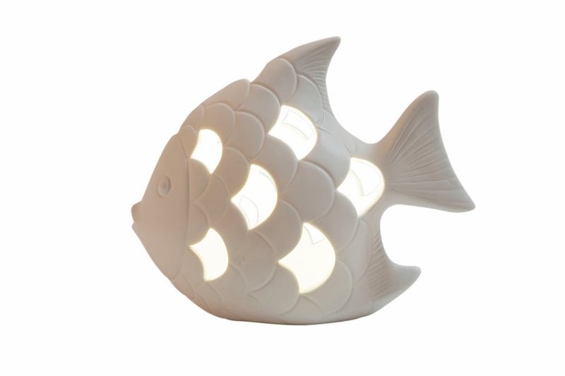 Pesce led in ceramica traforata bianco 17,5x9xH14 cm Caraibe