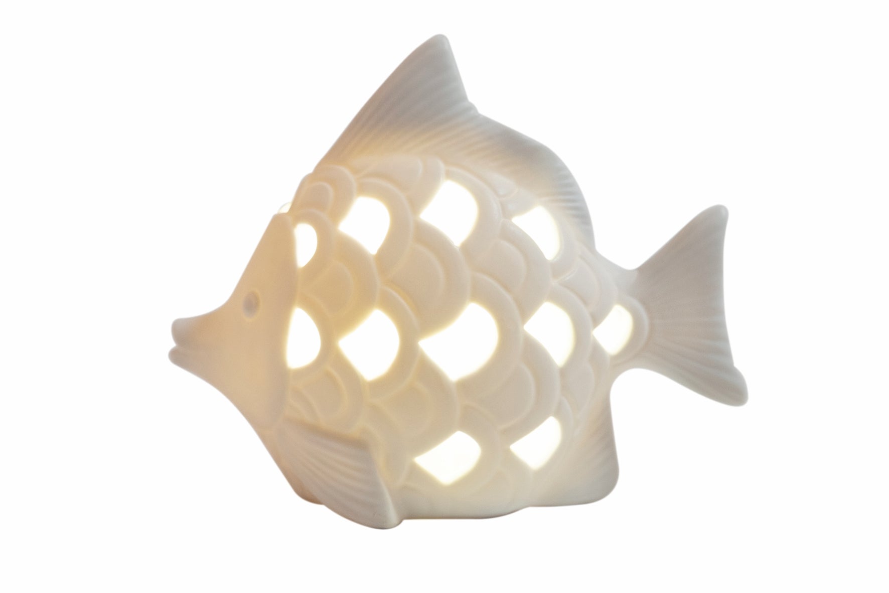 Pesce led in ceramica traforata bianco 14x7xH11 cm Caraibe