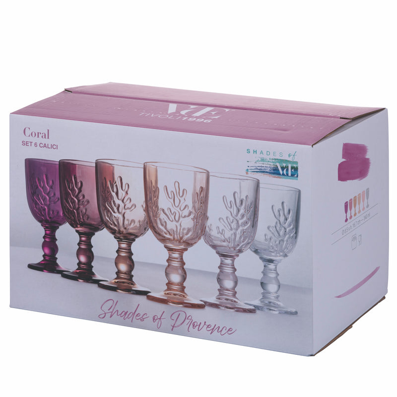 Bicchieri calici in vetro colorato set 6 calici 340 ml Coral Provence