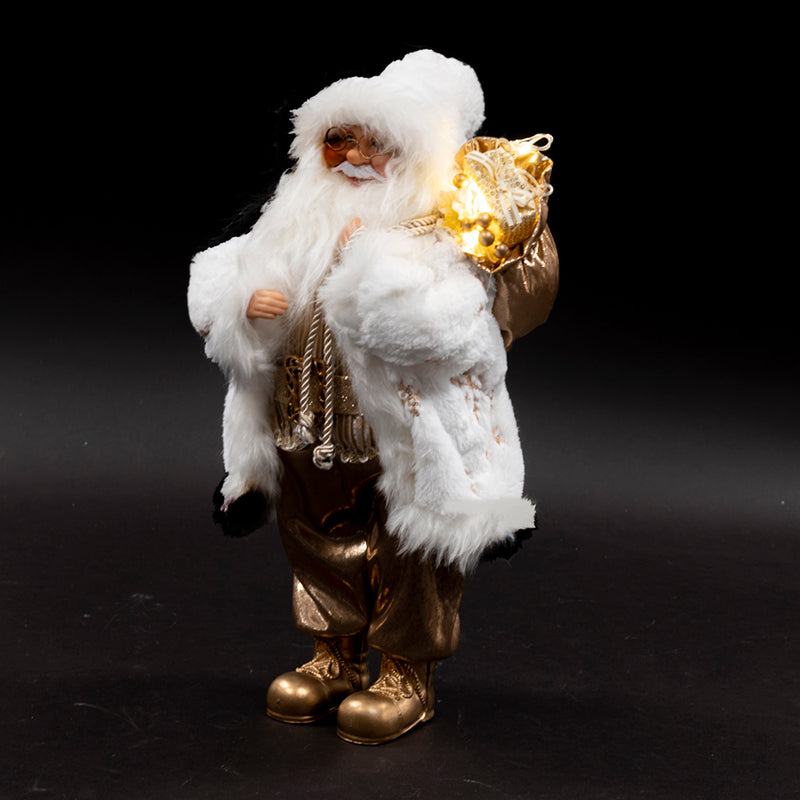 Babbo Natale oro 9 led in stoffa h. 46 cm, XMas