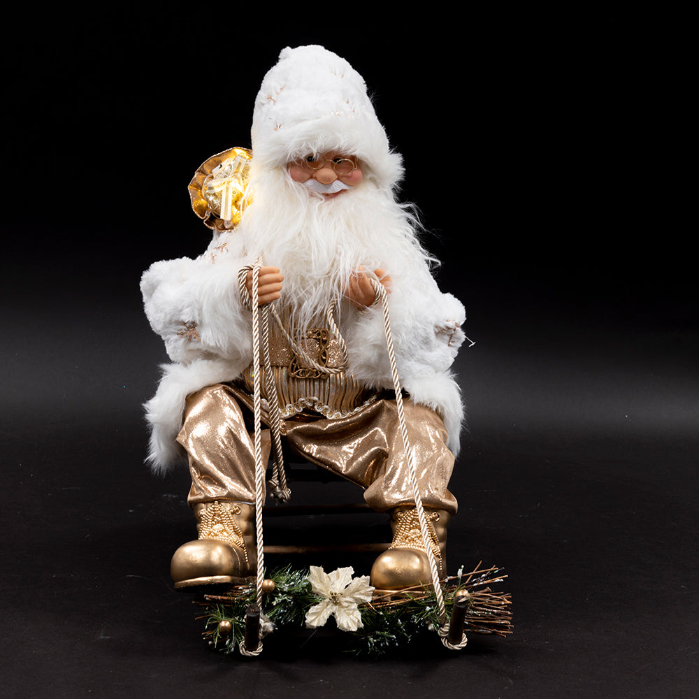 Babbo Natale con slitta 12 led in stoffa h. 60 cm, XMas