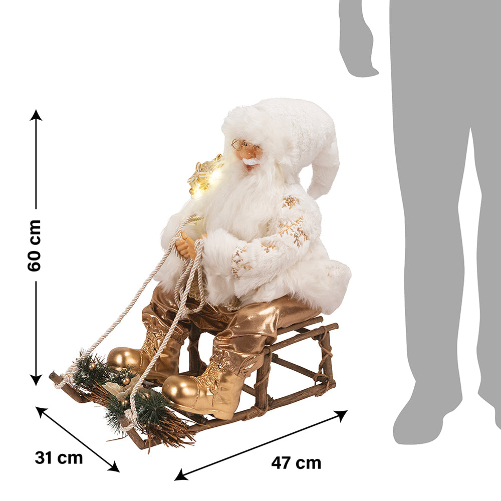 Babbo Natale con slitta 12 led in stoffa h. 60 cm, XMas