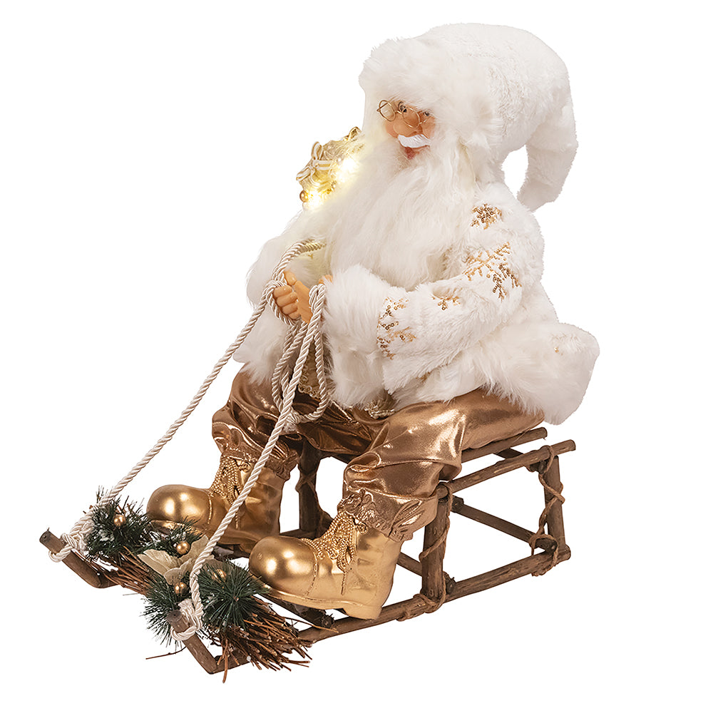 Babbo Natale con slitta 12 led in stoffa h. 60 cm, XMas