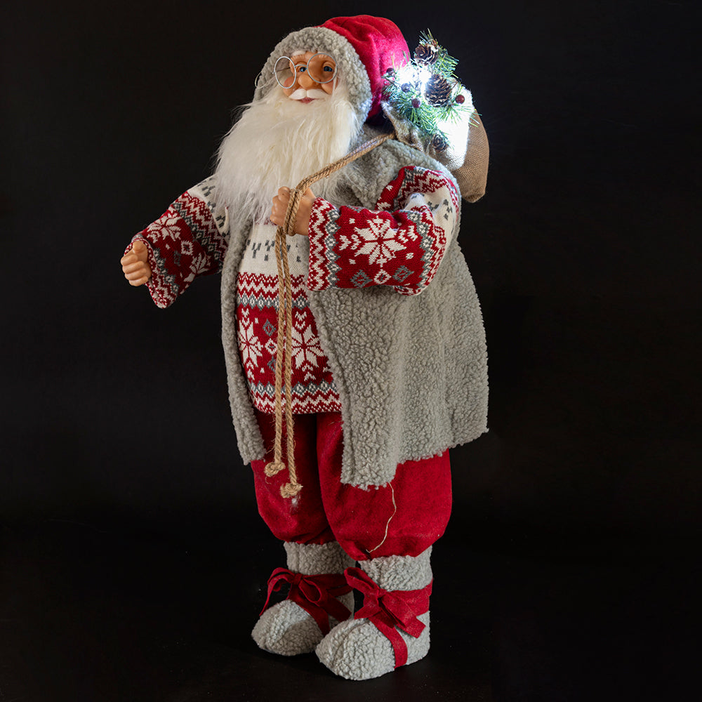 Babbo Natale 15 led cappotto in stoffa h. 80 cm, Xmas