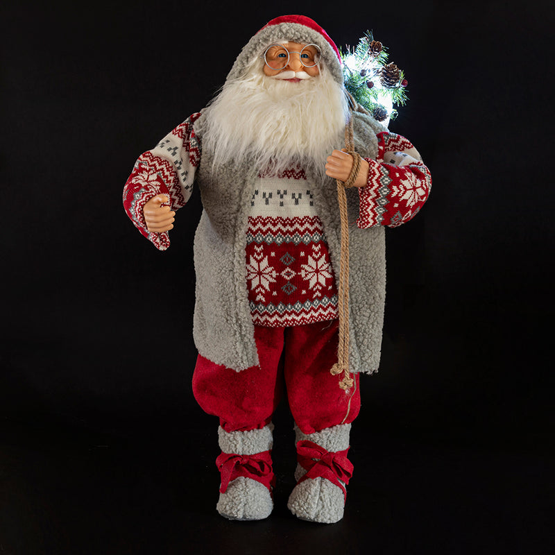 Babbo Natale 15 led cappotto in stoffa h. 80 cm, Xmas