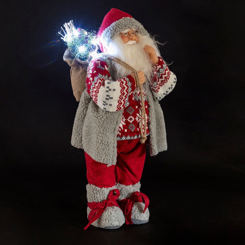 Babbo Natale 9 led con cappotto in stoffa h. 46 cm, XMas