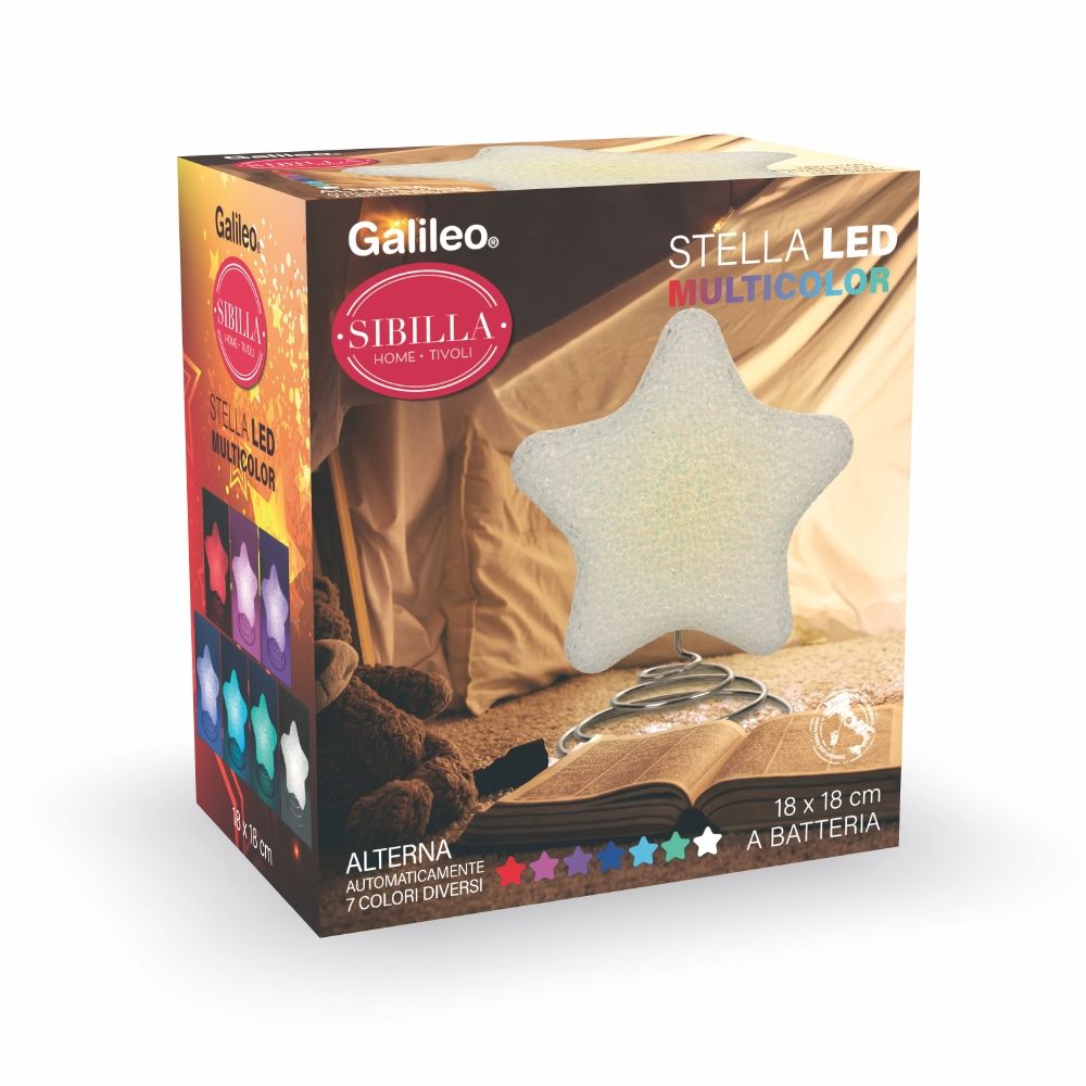 Lampada stella led multicolor base in metallo