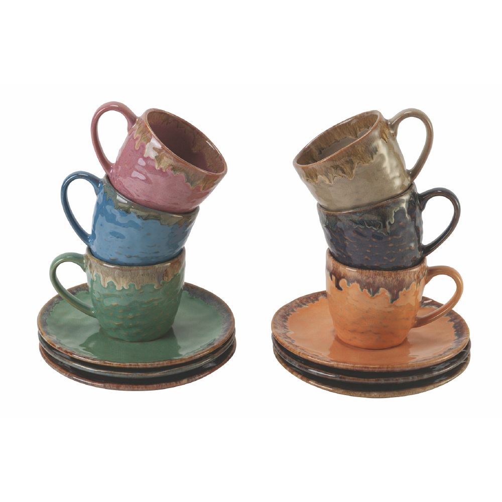 Set 6 tazzine caffè 90 ml con piattino in stoneware, Keros