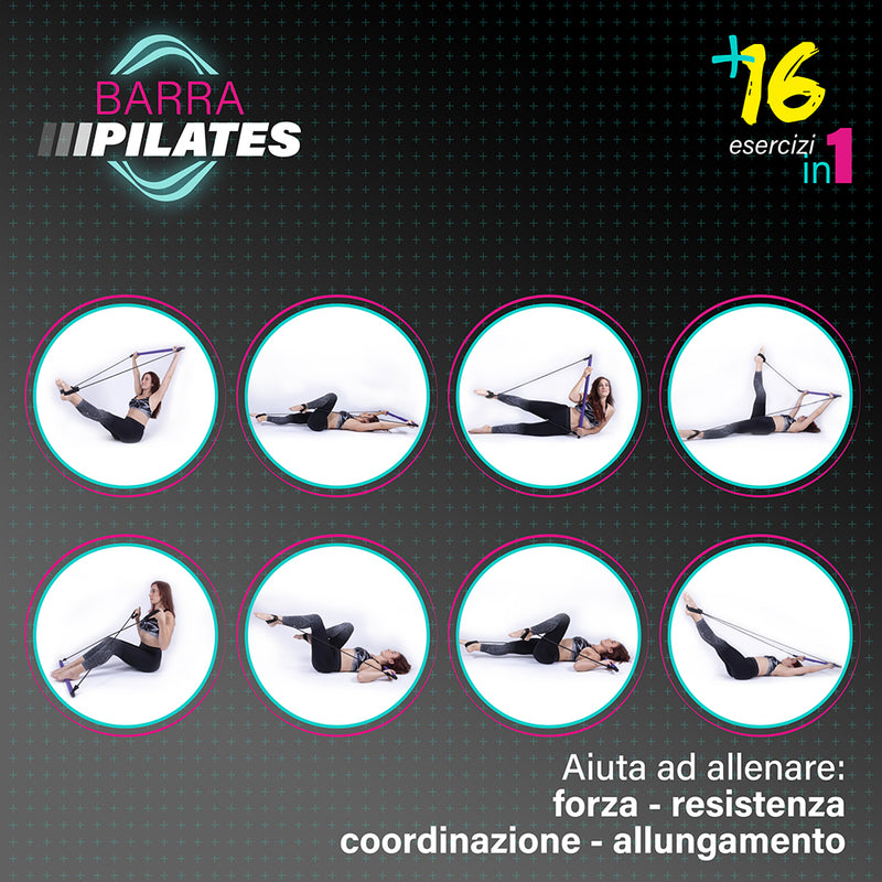 Barra Pilates multifunzione, bande elastiche, 2 impugnature per mani e piedi, Fitlover