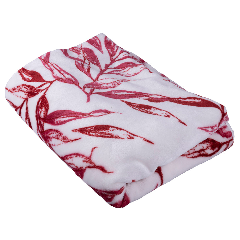 Coperta 130x160 cm in flannel fleece con decoro foglie