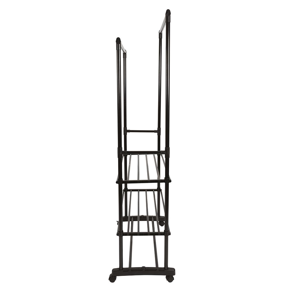 Multistand appendiabiti 2 aste, 4 ruote, 3 ripiani, altezza regolabile fino a 160 cm, Sìordine