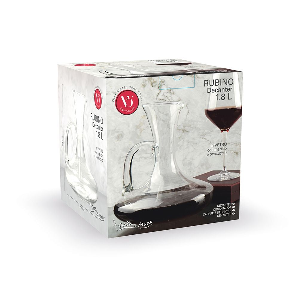 Decanter areatore per vino in vetro borosilicato 1,8 litri con manico Rubino