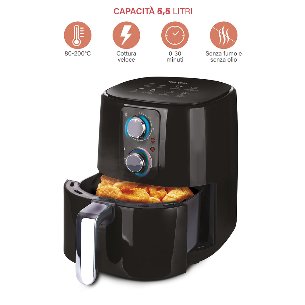 Friggitrice ad aria 5,5 Lt 1400 watt con cestello anti aderente e manopole frontali Dorabel