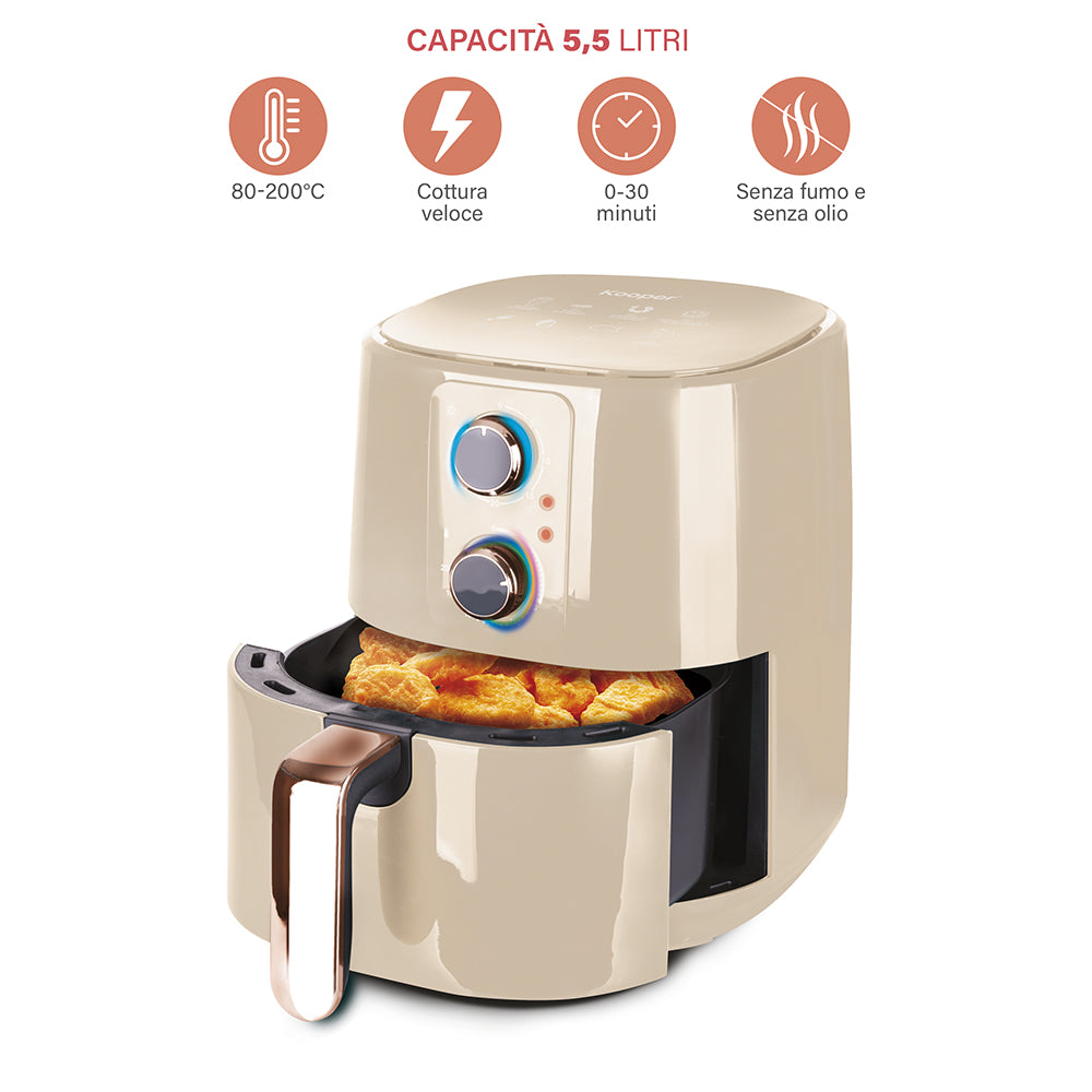 Friggitrice ad aria 5,5 Lt 1400 watt con cestello anti aderente e manopole frontali Dorabel