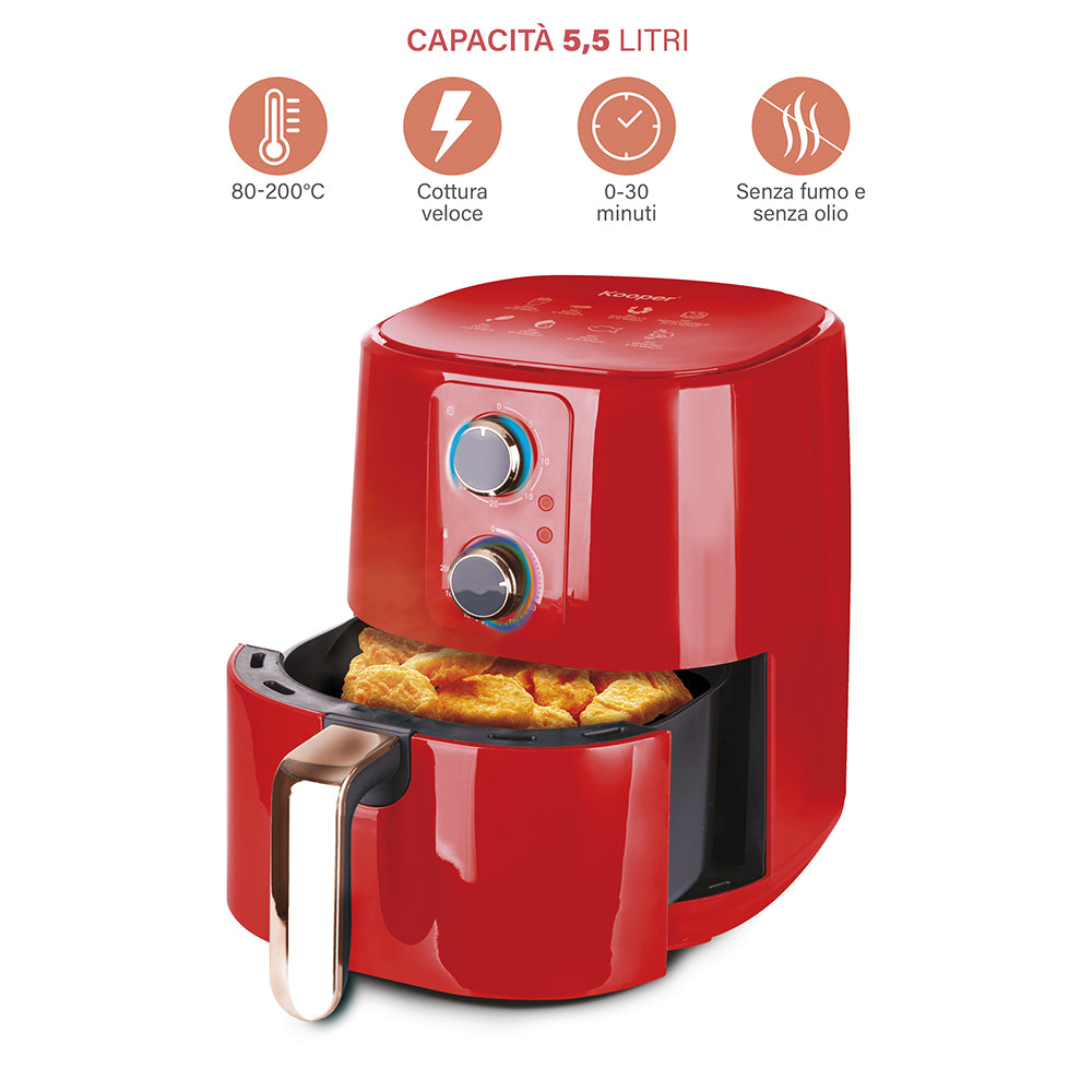 Friggitrice ad aria 5,5 Lt 1400 watt con cestello anti aderente e manopole frontali Dorabel