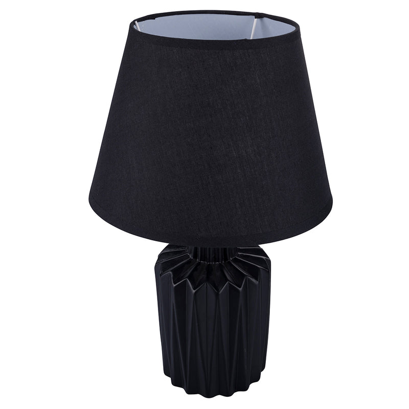 Lampada da tavolo in ceramica, cappello in tessuto h. 39 cm