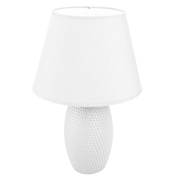 Lampada da tavolo bianca in ceramica, cappello in tessuto 39 cm
