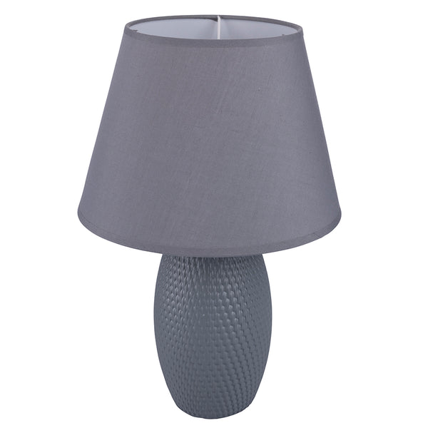 Lampada da tavolo grigia in ceramica, cappello in tessuto 39 cm
