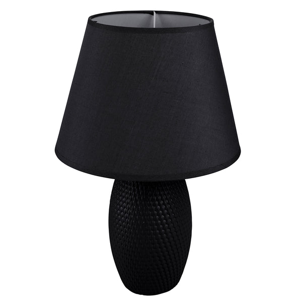 Lampada da tavolo nera in ceramica, cappello in tessuto 39 cm