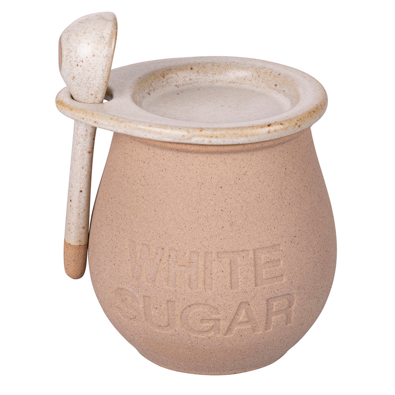 Barattolo zucchero 420 ml in ceramica, con cucchiaino, doppia finitura lucida e grezza, Pompei