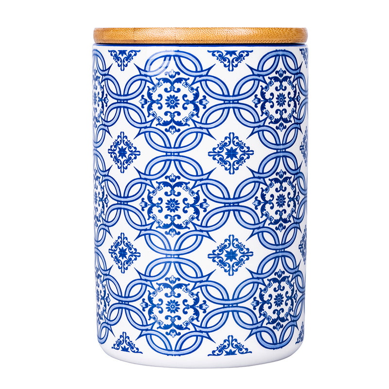 Barattolo 870 ml in ceramica, coperchio in bamboo, decoro mediterraneo, Italian Beauty