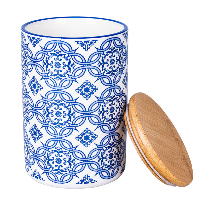 Barattolo 870 ml in ceramica, coperchio in bamboo, decoro mediterraneo, Italian Beauty