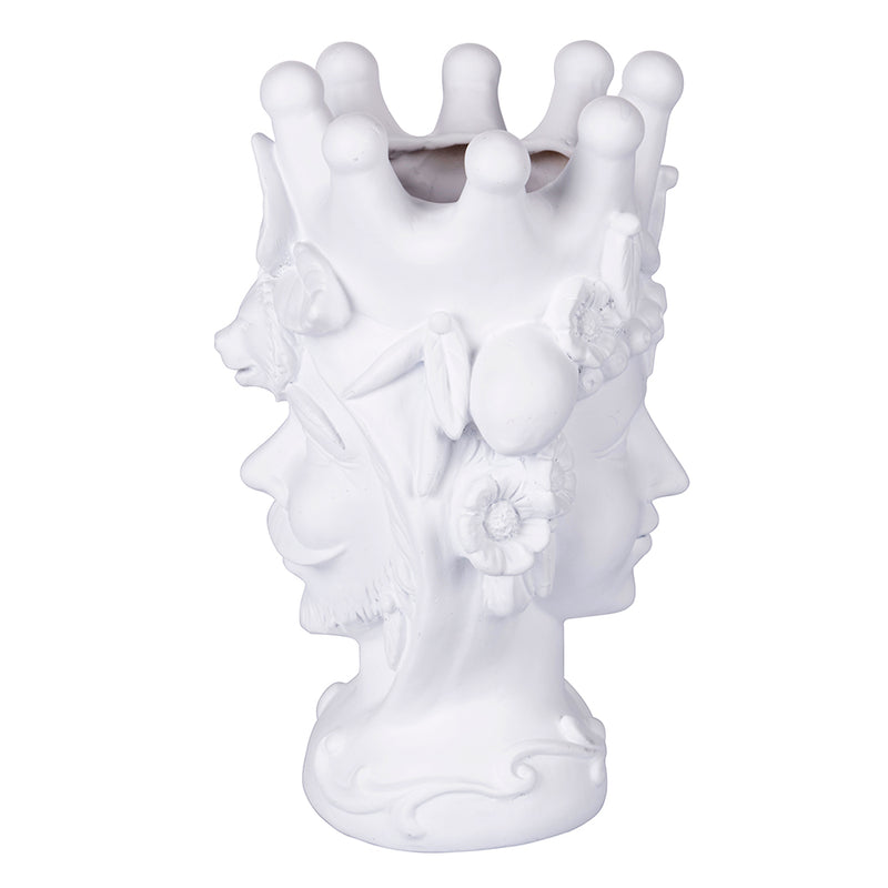 Vaso Testa di Moro in poliresina, double face lei/lui, colore bianco h. 22 cm, Sicilia