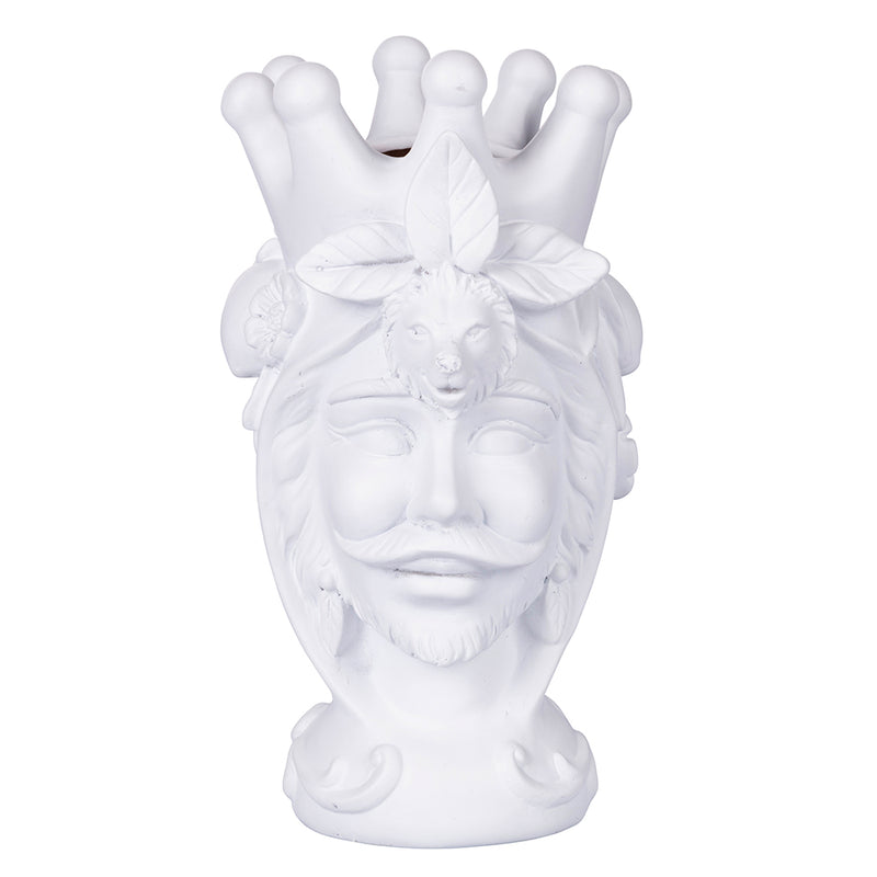 Vaso Testa di Moro in poliresina, double face lei/lui, colore bianco h. 22 cm, Sicilia