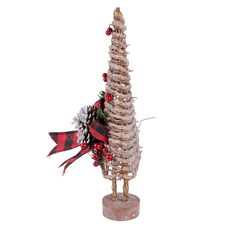 Albero in rattan 40 cm, decoro pigne e bacche, fiocco tartan, Santa's House